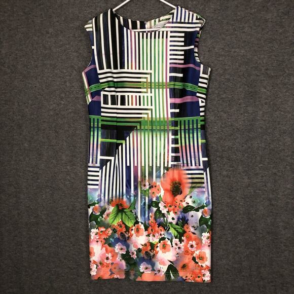 MADISON LEIGH Dress Womens 14 Bold Mixed Print Sleeveless Knee Sheath Fairycore - Picture 1 of 16